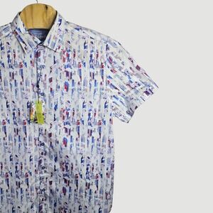 Robert Graham Snow Water Mens Button Down Shirt 2XL Multi Color Short Sleeve